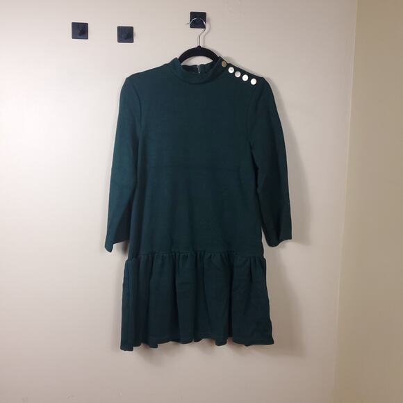 J.O.A Long Sleeve Button Shoulder Sweater Dress with Ruffle in Green Size M - Picture 1 of 11
